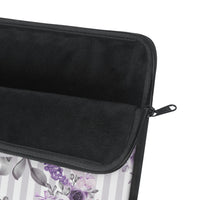 Laptop Sleeve-Soft Purple Floral-Purple Pinstripes-White