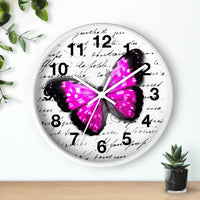 Wall Clock-Magenta Butterfly-Illegible Cursive-10"x10"in