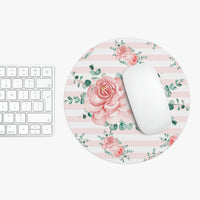 Mouse Pad-Lush Pink Floral-Pink Horizontal Stripes-White