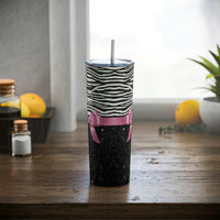 Skinny Tumbler, 20oz-Glam Pink Bow-Zebra-Black Glitter