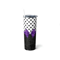 Skinny Tumbler, 20oz-Glam Purple Bow-Black Polka Dots-Black Glitter