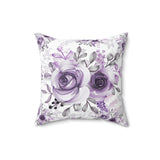 Square Pillow-Soft Purple-Floral Stencil-White