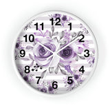 Wall Clock-Soft Purple Floral-Soft Purple Horizontal Stripes-White