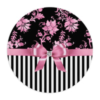 Mouse Pad-Glam Pink Bow-Pink Stencil-Black White Pinstripes