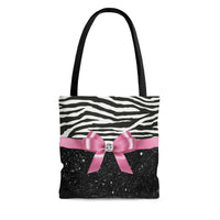 Tote Bag-Glam Pink Bow-Zebra-Black Glitter