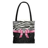 Tote Bag-Glam Pink Bow-Zebra-Black Glitter