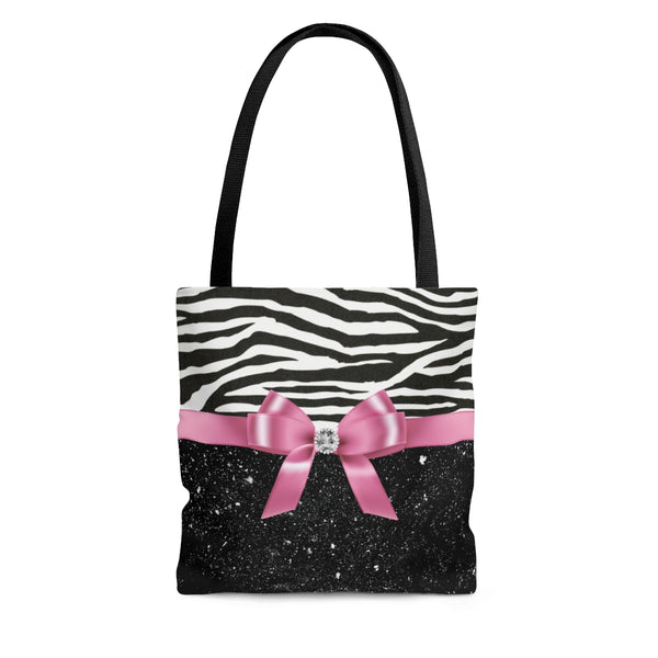 Tote Bag-Glam Pink Bow-Zebra-Black Glitter