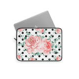 Laptop Sleeve-Lush Pink Floral-Black Polka Dots-White