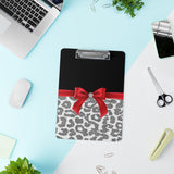 Clipboard-Glam Red Bow-Grey Leopard-Black