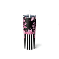 Skinny Tumbler, 20oz-Glam Pink Bow-Pink Black Stencil-Black White Pinstripes