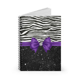 Small Spiral Notebook, 6x8in-Glam Purple Bow-Zebra-Black Glitter