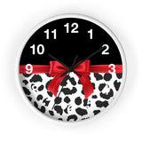 Wall Clock-Glam Red Bow-Snow Leopard-Black