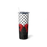 Skinny Tumbler, 20oz-Glam Red Bow-Black Polka Dots-Black Glitter