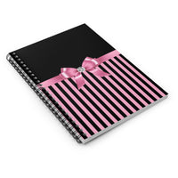 Small Spiral Notebook, 6x8in-Glam Pink Bow-Pink Black Pinstripes-Black