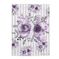 Velveteen Plush Blanket-Soft Purple Floral-Purple Pinstripes-White