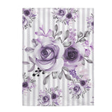 Velveteen Plush Blanket-Soft Purple Floral-Purple Pinstripes-White