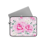 Laptop Sleeve-Magenta Pink Floral-White Polka Dots-Pink