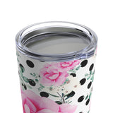 Tumbler 20oz-Magenta Pink Floral-Black Polka Dots-White