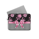 Laptop Sleeve-Glam Pink Bow-Pink Stencil-Black White Pinstripes