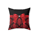 Square Pillow-Glam Red Bow-Red Lace-Black