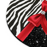 Mouse Pad-Glam Red Bow-Zebra-Black Glitter