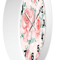 Wall Clock-Lush Pink Floral-White Polka Dots-Pink