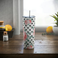 Skinny Tumbler, 20oz-Lush Pink Floral-Black Polka Dots-White