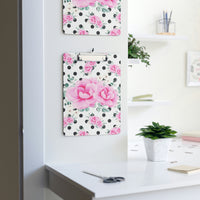 Clipboard-Magenta Pink Floral-Black Polka Dots-White