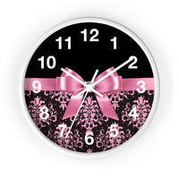 Wall Clock-Glam Pink Bow-Pink Lace-Black