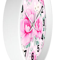 Wall Clock-Magenta Pink Floral-White Polka Dots-Pink