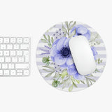 Mouse Pad-Soft Blue Floral-Soft Blue Horizontal Stripes-White