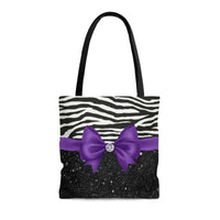 Tote Bag-Glam Purple Bow-Zebra-Black Glitter