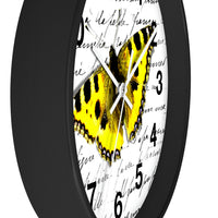 Wall Clock-Yellow Butterfly-Illegible Cursive-10"x10"in