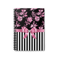 Small Spiral Notebook, 6x8in-Glam Pink Bow-Pink Stencil-Black White Pinstripes