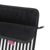 Laptop Sleeve-Glam Pink Bow-Pink Stencil-Black White Pinstripes