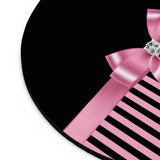 Mouse Pad-Glam Pink Bow-Pink Black Pinstripes-Black