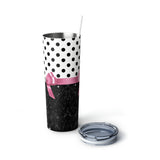 Skinny Tumbler, 20oz-Glam Pink Bow-Black Polka Dots-Black Glitter