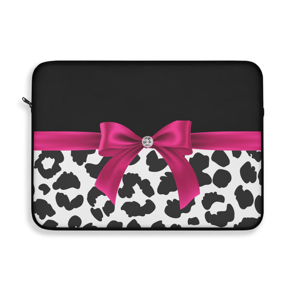 Laptop Sleeve-Glam Passion Pink Bow-Snow Leopard-Black