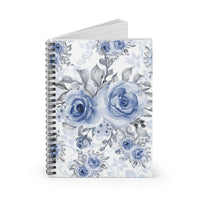 Small Spiral Notebook, 6x8in-Stormy Blue-Floral Stencil-White