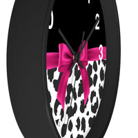 Wall Clock-Glam Passion Pink Bow-Snow Leopard-Black