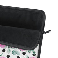 Laptop Sleeve-Magenta Pink Floral-Black Polka Dots-White