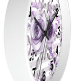 Wall Clock-Soft Purple Floral-Soft Purple Horizontal Stripes-White