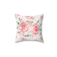 Square Pillow-Lush Pink Floral-White Polka Dots-Pink