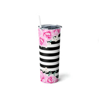 Skinny Tumbler, 20oz-Magenta Pink-Floral Bash-Black Horizontal Stripes-White