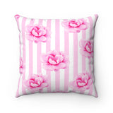 Square Pillow-Magenta Pink-Floral Pinstripes