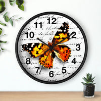 Wall Clock-Orange Butterfly-Illegible Cursive-10"x10"in