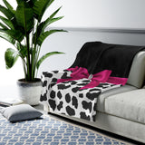 Velveteen Plush Blanket-Glam Passion Pink Bow-Snow Leopard-Black