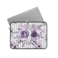 Laptop Sleeve-Soft Purple Floral-Soft Purple Pinstripes-White