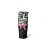 Skinny Tumbler, 20oz-Glam Pink Bow-Zebra-Black Glitter