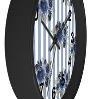 Wall clock-Stormy Blue-Floral Pinstripes